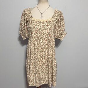 Umgee Cream Floral Mini Dress with Rust & Green Print